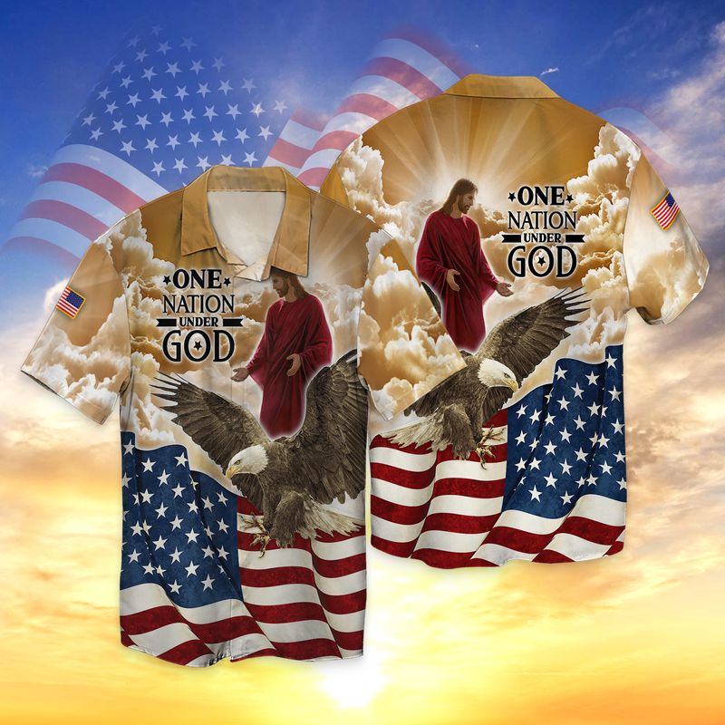 One Nation Under God Eagle American Flag Hawaiian Shirt One Nation Under God Eagle American Flag Hawaiian Shirt