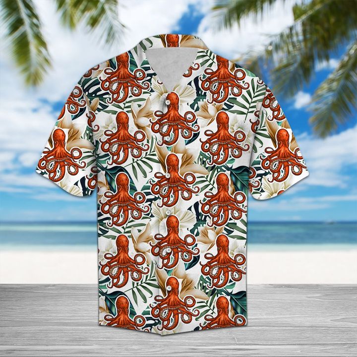 Octopus Flower Hawaiian Shirt Summer Button Up Octopus Flower Hawaiian Shirt Summer Button Up