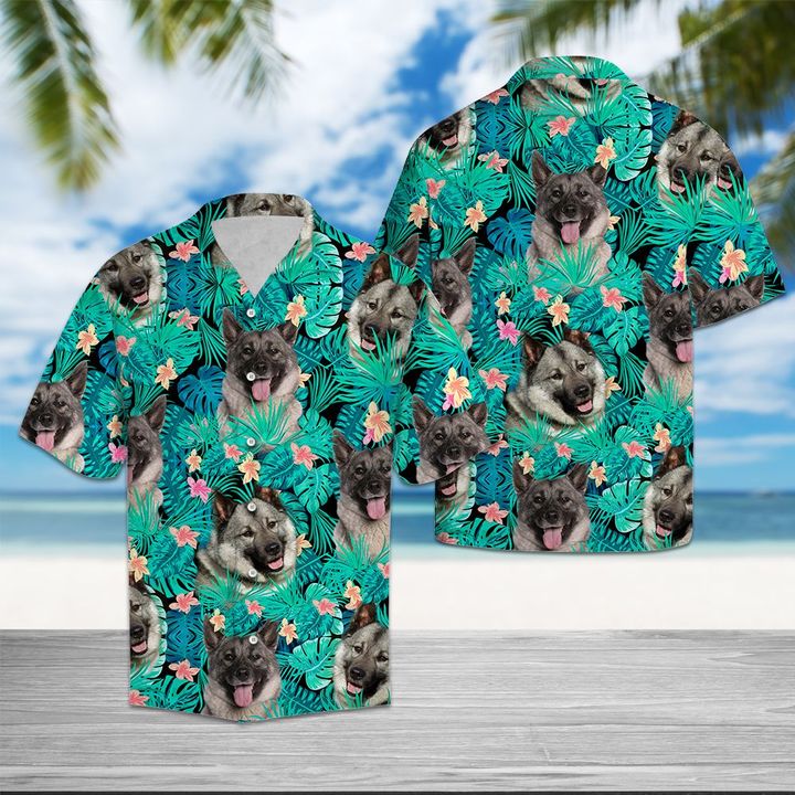 Norwegian Elkhound Tropical Hawaiian Shirt Summer Button Up Norwegian Elkhound Tropical Hawaiian Shirt Summer Button Up