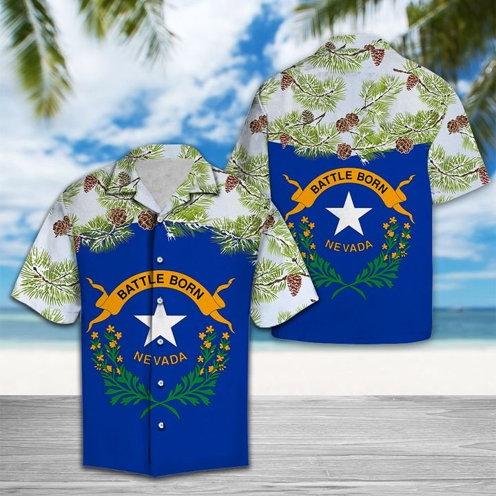 Nevada Singleleaf Pinyon Pine Flag Hawaiian Shirt Summer Button Up Nevada Singleleaf Pinyon Pine Flag Hawaiian Shirt Summer Button Up