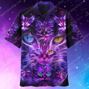 Neon Cat Lover Summer Vacation Hawaiian Shirt