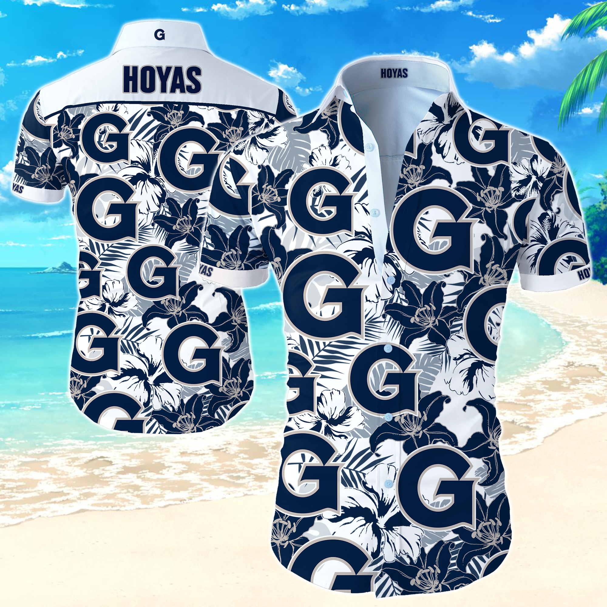 Ncaa Georgetown Hoyas Hawaiian Shirt Summer Button Up Ncaa Georgetown Hoyas Hawaiian Shirt Summer Button Up