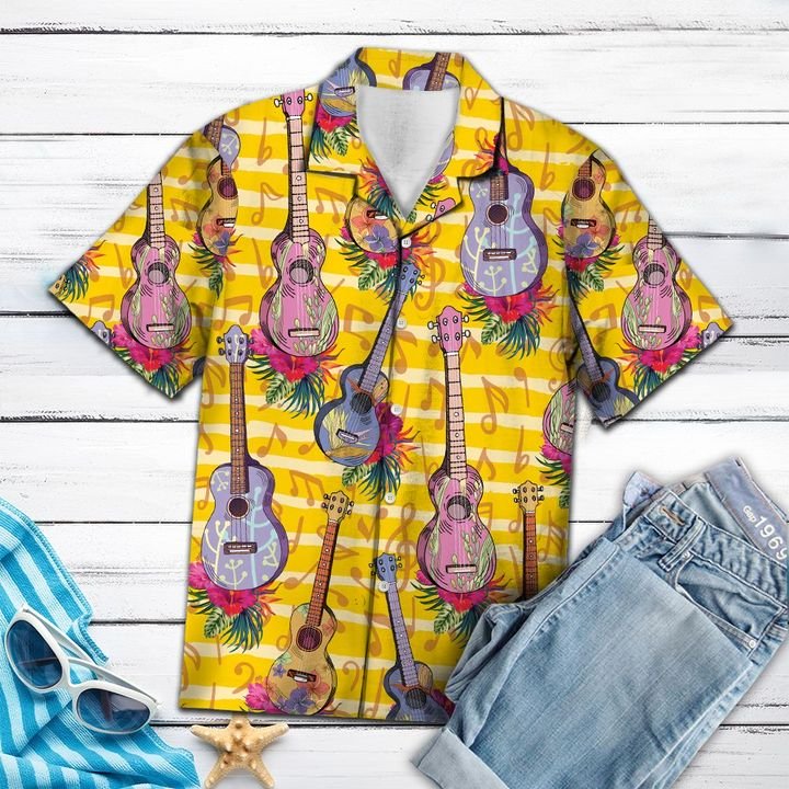 Music Instrument Ukulele Hawaiian Shirt Summer Button Up Music Instrument Ukulele Hawaiian Shirt Summer Button Up