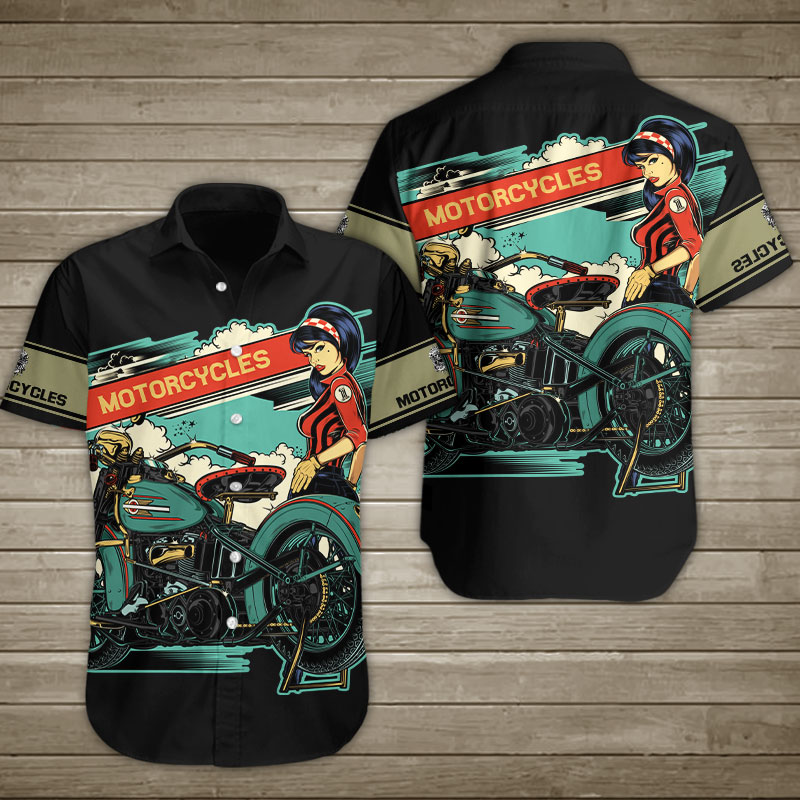 Motorcycle Pretty Girl Hawaiian Shirt Summer Button Up Motorcycle Pretty Girl Hawaiian Shirt Summer Button Up