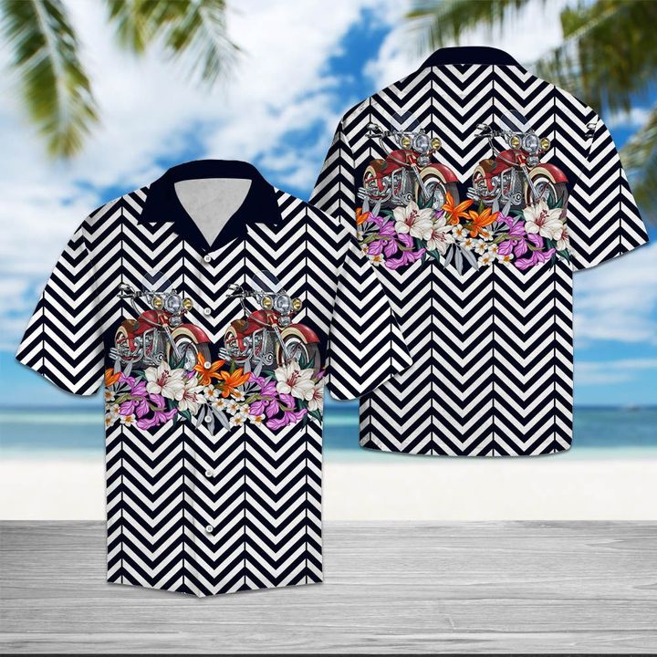 Motorbike Flower Zigzag Hawaiian Shirt Summer Button Up Motorbike Flower Zigzag Hawaiian Shirt Summer Button Up