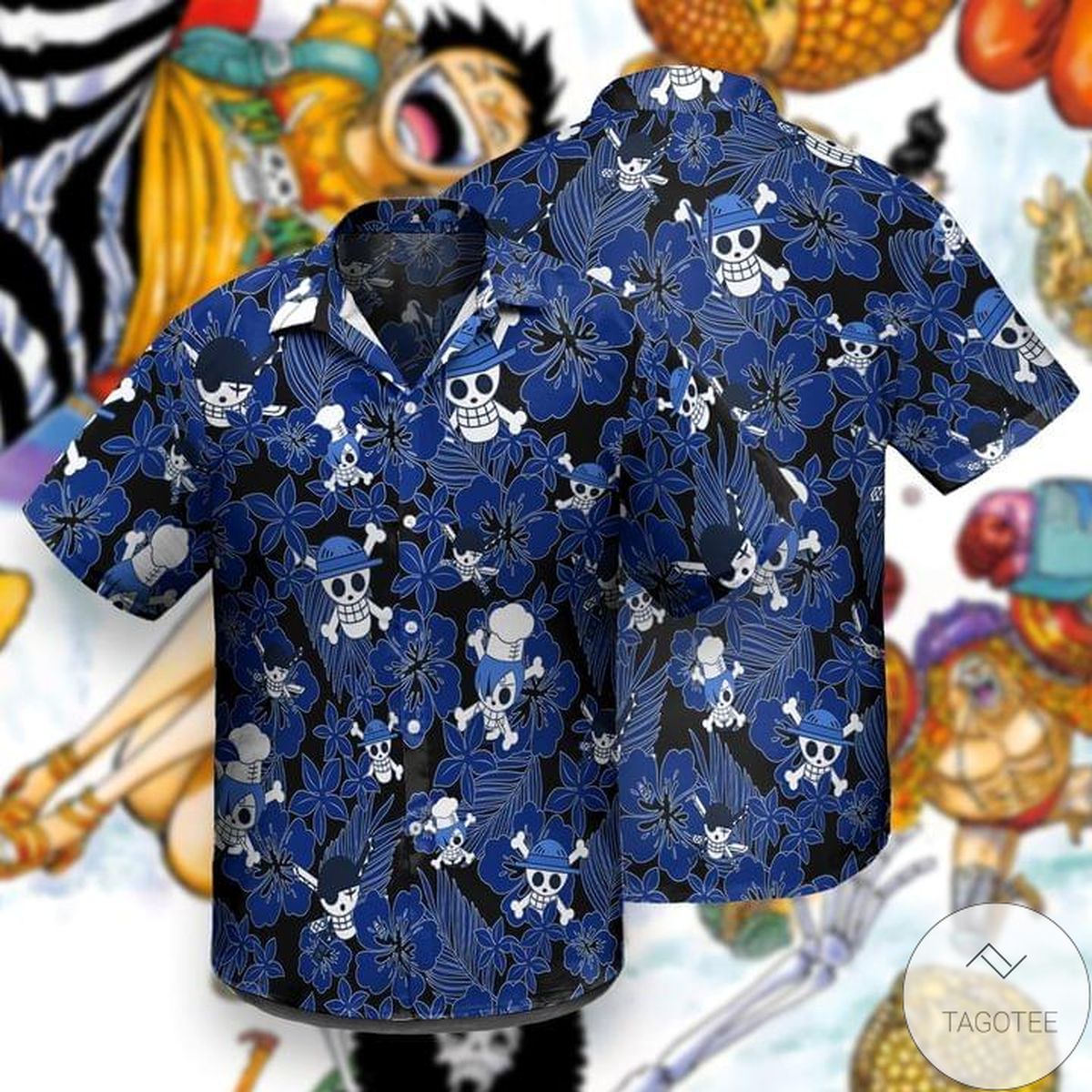 Monkey D. Luffy One Piece Skull Blue Summer Hawaiian Shirt Monkey D. Luffy One Piece Skull Blue Summer Hawaiian Shirt