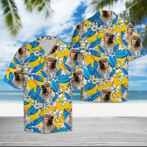 Monkey Plumeria Flowers Hawaiian Shirt Summer Button Up