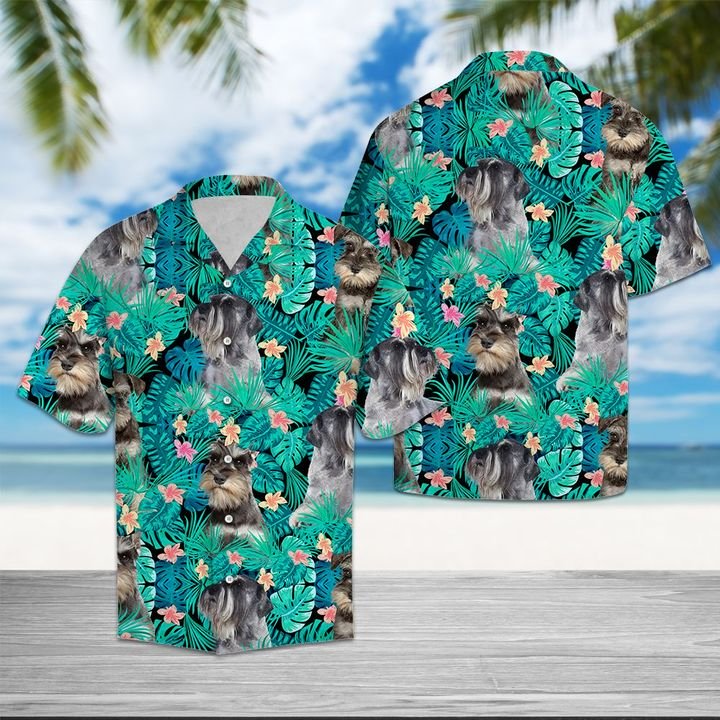 Miniature Schnauzer Tropical Hawaiian Shirt Summer Button Up Miniature Schnauzer Tropical Hawaiian Shirt Summer Button Up
