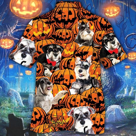 Miniature Schnauzer Dog Halloween Pumpkin Hawaiian Shirt Miniature Schnauzer Dog Halloween Pumpkin Hawaiian Shirt