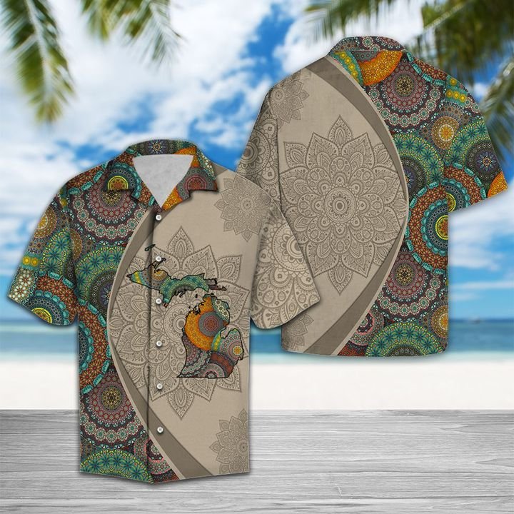 Michigan Mandala Hawaiian Shirt Summer Button Up Michigan Mandala Hawaiian Shirt Summer Button Up