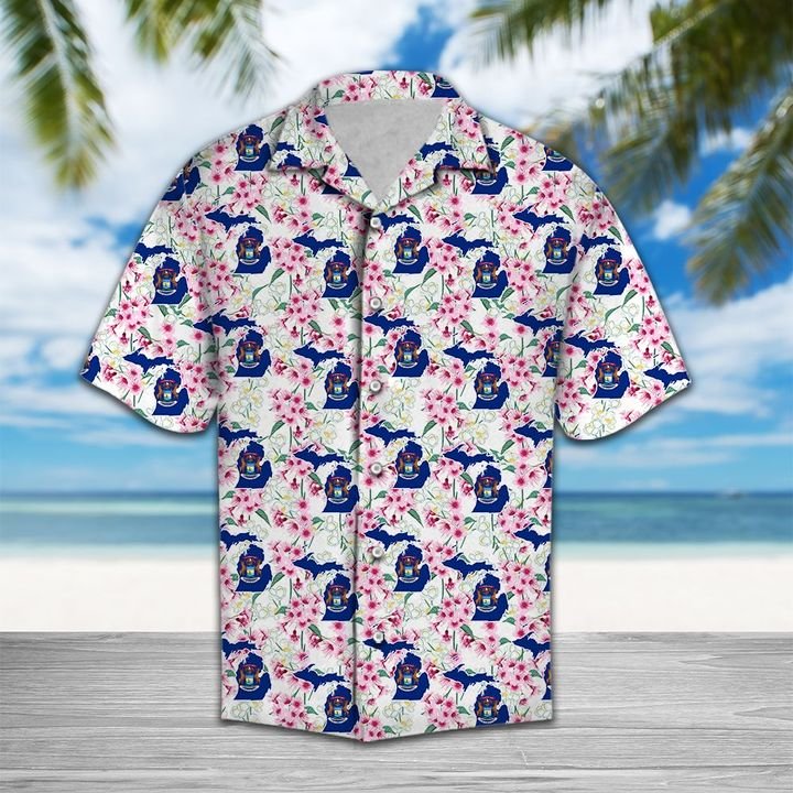 Michigan Apple Blossom Hawaiian Shirt Summer Button Up Michigan Apple Blossom Hawaiian Shirt Summer Button Up