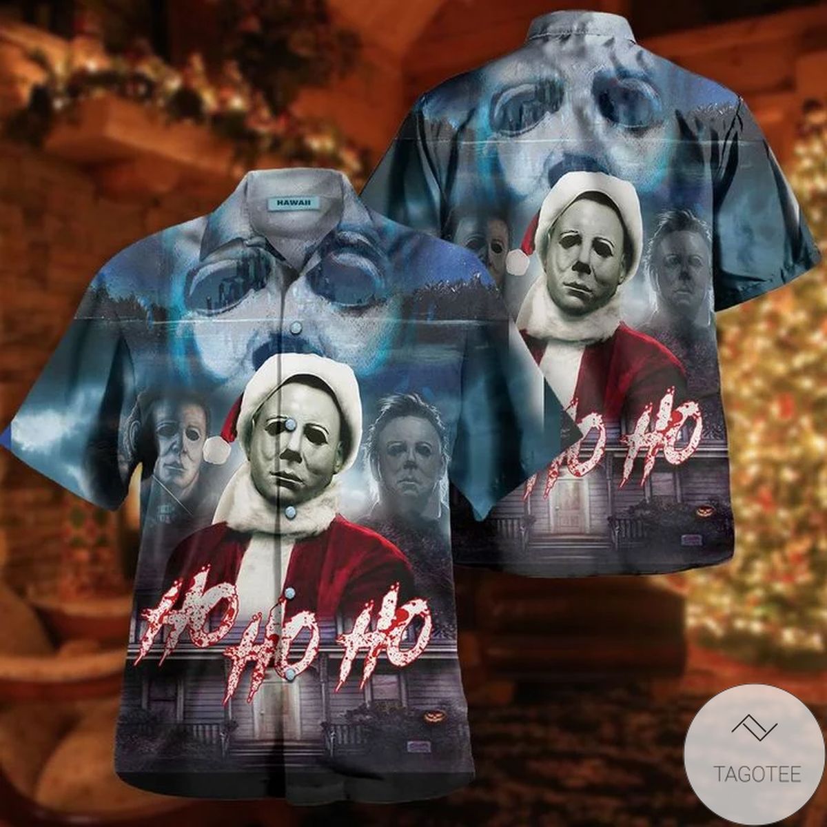 Michael Myers Ho Ho Ho This Is My Happy Christmas Face Hawaiian Shirt Michael Myers Ho Ho Ho This Is My Happy Christmas Face Hawaiian Shirt