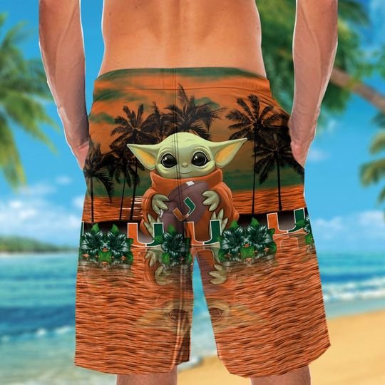 Miami Hurricanes And Baby Yoda Hawaiian Shirt Short Miami Hurricanes And Baby Yoda Hawaiian Shirt Short