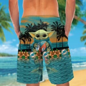 Miami Dolphins And Baby Yoda Hawaiian Shirt Short