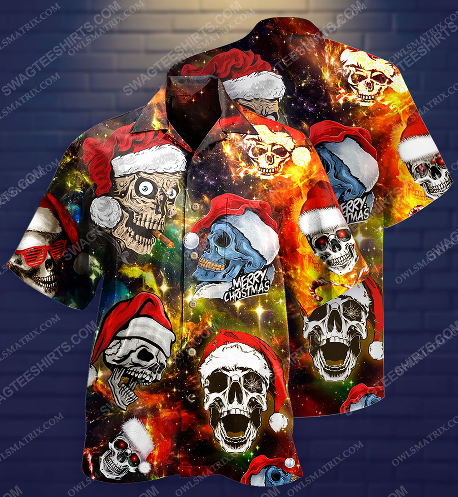 Merry Christmas And Skull Galaxy ?Full Print Hawaiian Shirt Merry Christmas And Skull Galaxy ?Full Print Hawaiian Shirt