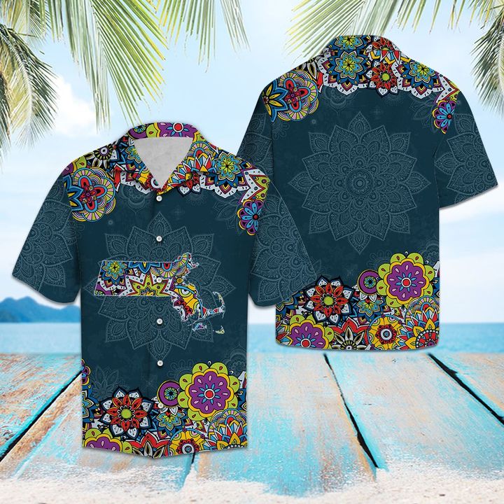 Massachusetts Mandala Hawaiian Shirt Summer Button Up Massachusetts Mandala Hawaiian Shirt Summer Button Up