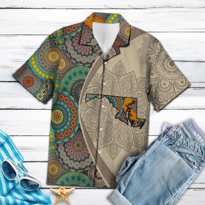 Maryland Mandala Hawaiian Shirt Summer Button Up Maryland Mandala Hawaiian Shirt Summer Button Up