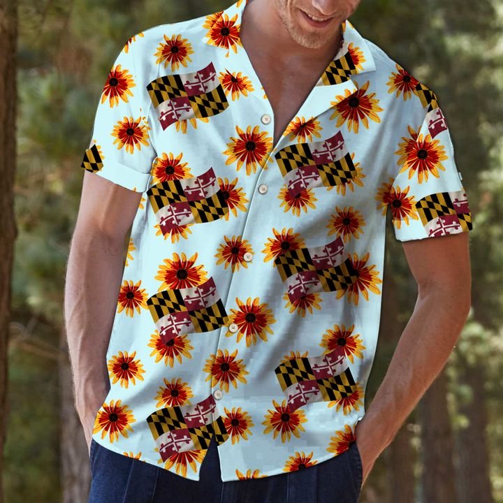 Maryland Blackeyed Susan Flower Hawaiian Shirt Summer Button Up Maryland Blackeyed Susan Flower Hawaiian Shirt Summer Button Up