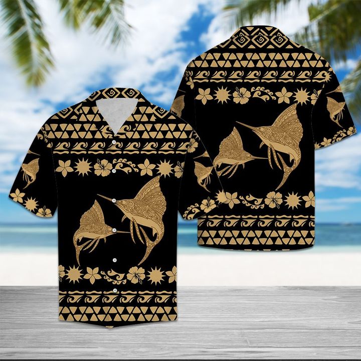 Marlin Fish Tribal Pattern Hawaiian Shirt Summer Button Up Marlin Fish Tribal Pattern Hawaiian Shirt Summer Button Up