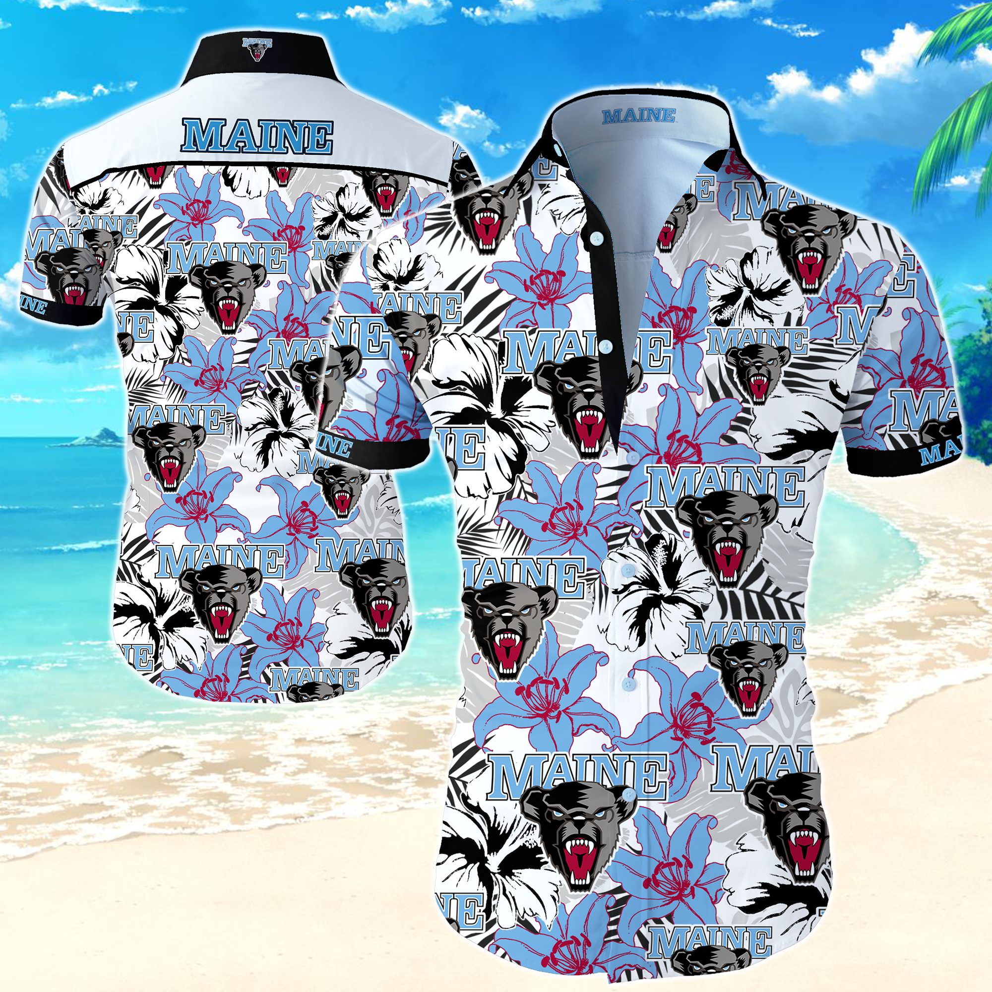Maine Black Bears Hawaiian Shirt Summer Button Up Maine Black Bears Hawaiian Shirt Summer Button Up