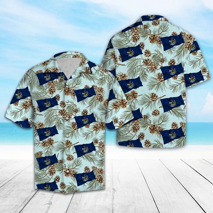 Maine White Pine Cone Hawaiian Shirt Summer Button Up Maine White Pine Cone Hawaiian Shirt Summer Button Up