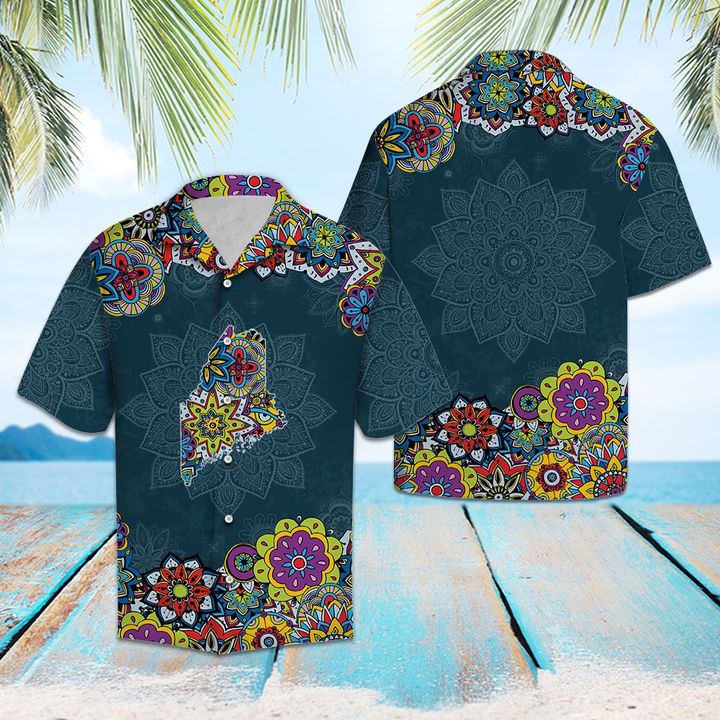 Maine Mandala Hawaiian Shirt Summer Button Up Maine Mandala Hawaiian Shirt Summer Button Up