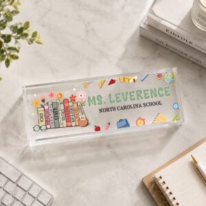 personalized teacher desk sign custom acrylic name plate floral book classroom decor new teacher gift teacher office decor 1.jpg