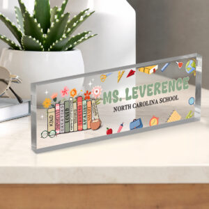 personalized teacher desk sign custom acrylic name plate floral book classroom decor new teacher gift teacher office decor 3.jpg