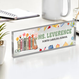personalized teacher desk sign custom acrylic name plate floral book classroom decor new teacher gift teacher office decor 5.jpg