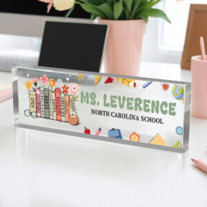 personalized teacher desk sign custom acrylic name plate floral book classroom decor new teacher gift teacher office decor 6.jpg