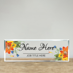 Desk Plaque, Custom Name Plate for Desk, Personalized Name Sign Acrylic Plaque, Flowers Designs On Acrylic Block, Gift for Women, Office Desk Decor