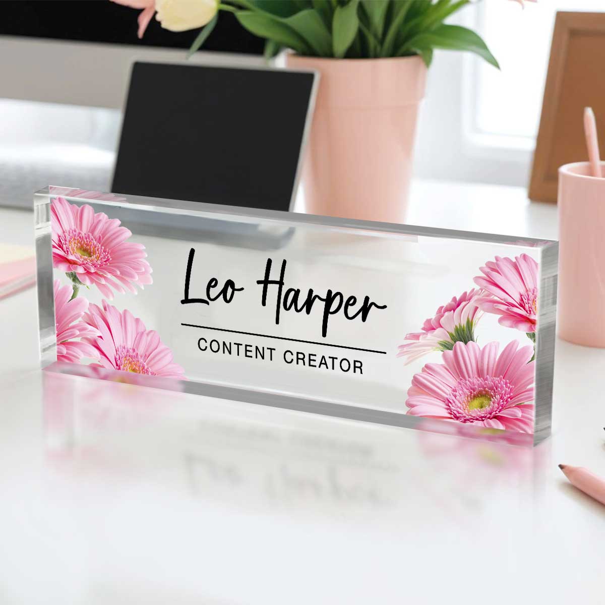 Desk Plaque, Custom Name Plate for Desk, Personalized Name Sign Acrylic Plaque, Flowers Designs On Acrylic Block, Gift for Women, Office Desk Decor Desk Plaque, Custom Name Plate for Desk, Personalized Name Sign Acrylic Plaque, Flowers Designs On Acrylic Block, Gift for Women, Office Desk Decor