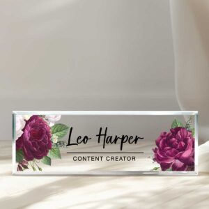Desk Plaque, Custom Name Plate for Desk, Personalized Name Sign Acrylic Plaque, Flowers Designs On Acrylic Block, Gift for Women, Office Desk Decor 6 benicee shop desk plaque custom name plate for desk personalized name sign acrylic plaque flowers designs on acrylic block office desk decor 6.jpg