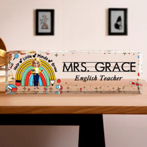 Teacher Helping Little Minds Grow – Personalized Desk Name Plate
