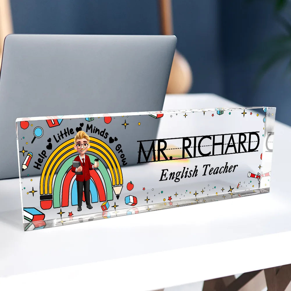 Teacher Helping Little Minds Grow – Personalized Desk Name Plate Teacher Helping Little Minds Grow – Personalized Desk Name Plate