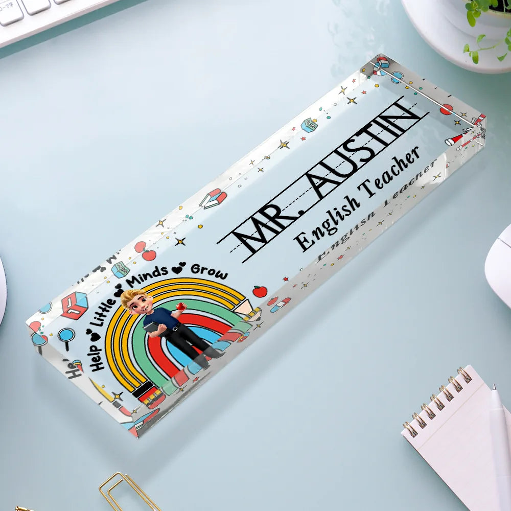 Teacher Helping Little Minds Grow – Personalized Desk Name Plate Teacher Helping Little Minds Grow – Personalized Desk Name Plate