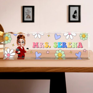 Text Pattern Groovy Retro Teacher Name – Personalized Desk Name Plate