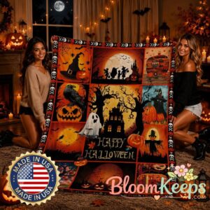 Vintage Halloween Throw Blanket Spooky Jacklantern Ghost Bat x Owl 2.jpg
