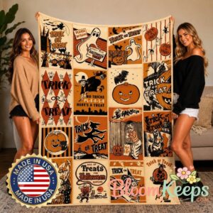 Halloween Themed Soft Flannel Blanket Spooky Pumpkin x Haunted House Design 2.jpg