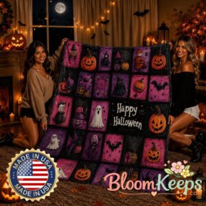 Cozy Flannel Halloween Blanket with Spider Web Bat Print