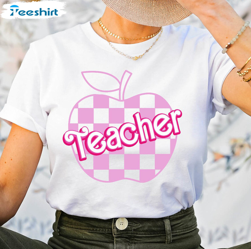 Pink Teacher Shirt, Kindergarten Barbie Teacher Short Sleeve Sweatshirt Pink Teacher Shirt, Kindergarten Barbie Teacher Short Sleeve Sweatshirt