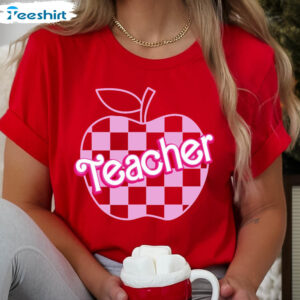 Pink Teacher Shirt, Kindergarten Barbie Teacher Short Sleeve Sweatshirt 1 5 pink teacher shirt checkered teacher shirt for kindergarten teacher back to school shirt for 1.jpg