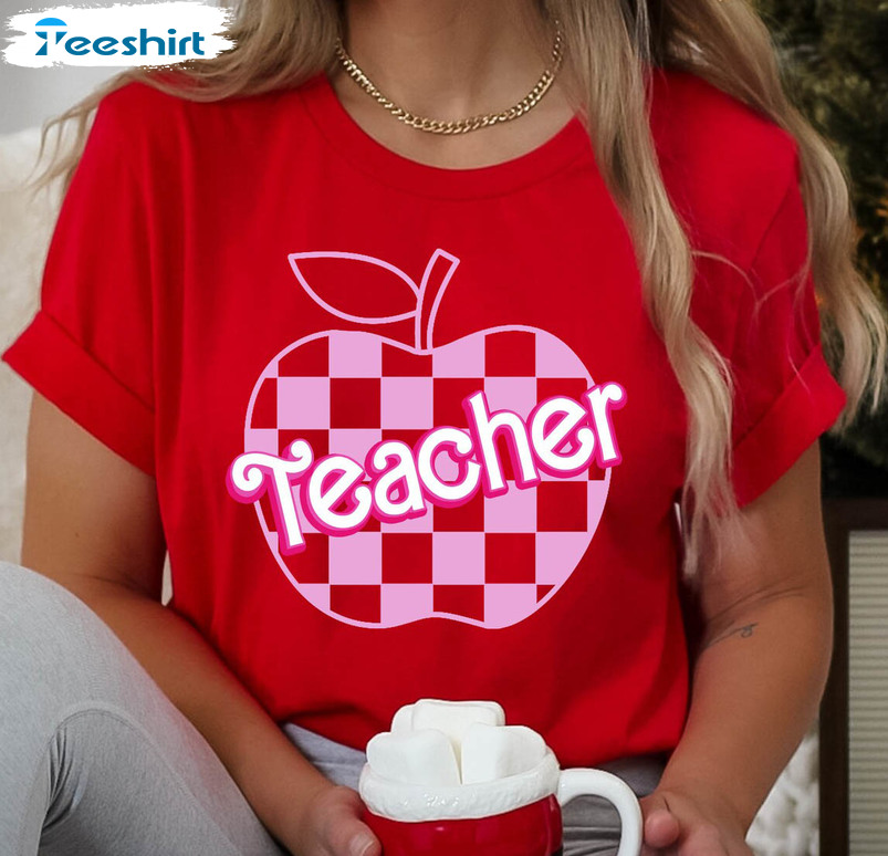 Pink Teacher Shirt, Kindergarten Barbie Teacher Short Sleeve Sweatshirt Pink Teacher Shirt, Kindergarten Barbie Teacher Short Sleeve Sweatshirt