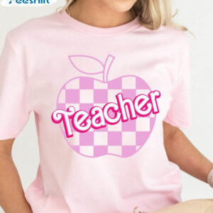 Pink Teacher Shirt, Kindergarten Barbie Teacher Short Sleeve Sweatshirt 2 5 pink teacher shirt checkered teacher shirt for kindergarten teacher back to school shirt for 2.jpg