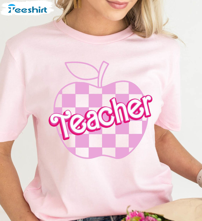 Pink Teacher Shirt, Kindergarten Barbie Teacher Short Sleeve Sweatshirt Pink Teacher Shirt, Kindergarten Barbie Teacher Short Sleeve Sweatshirt