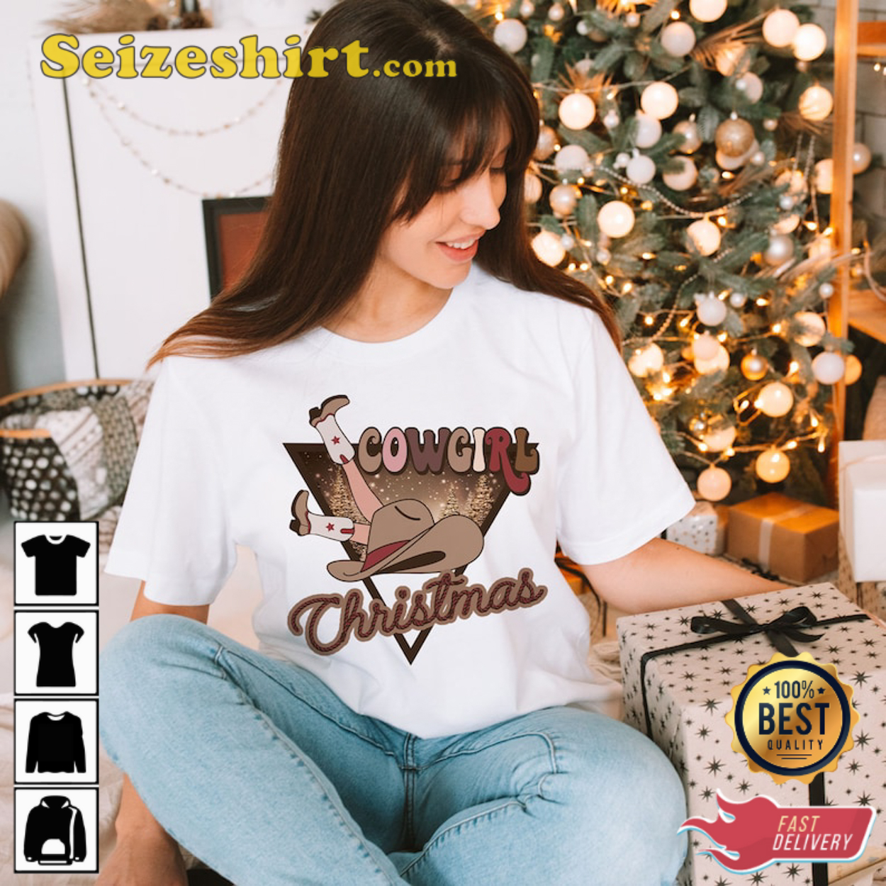 White Sweater Women Cowgirl Christmas Shirt Western Xmas T-shirt White Sweater Women Cowgirl Christmas Shirt Western Xmas T-shirt