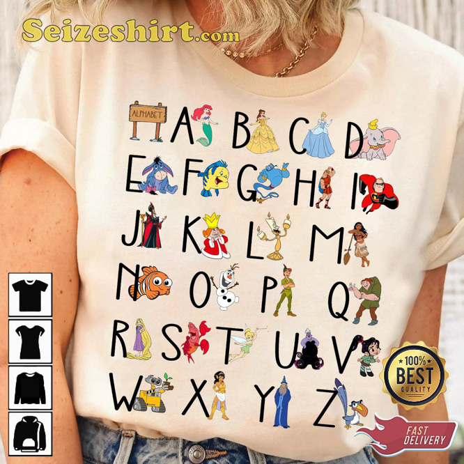 Disney Teacher Alphabet Characters From A To Z Cartoon T-Shirt Disney Teacher Alphabet Characters From A To Z Cartoon T-Shirt
