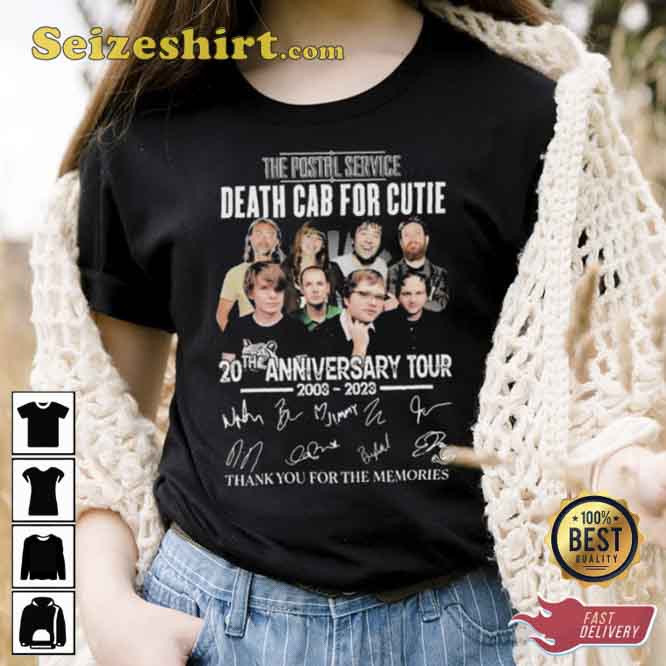 The Postal Service Death Cab For Cutie 20th Anniversary 2003 2026 Signatures Shirt The Postal Service Death Cab For Cutie 20th Anniversary 2003 2026 Signatures Shirt