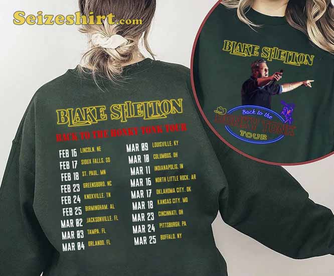 Blake Shelton Back to the Honky Tonk Tour 2026 Gainbridge Fieldhouse T-Shirt Blake Shelton Back to the Honky Tonk Tour 2026 Gainbridge Fieldhouse T-Shirt