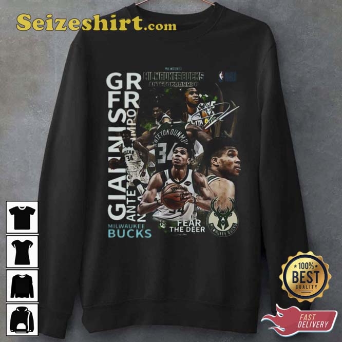 Milwaukee Bucks 34 Giannis Antetokounmpo Fear The Deer Signature Unisex T-Shirt Milwaukee Bucks 34 Giannis Antetokounmpo Fear The Deer Signature Unisex T-Shirt